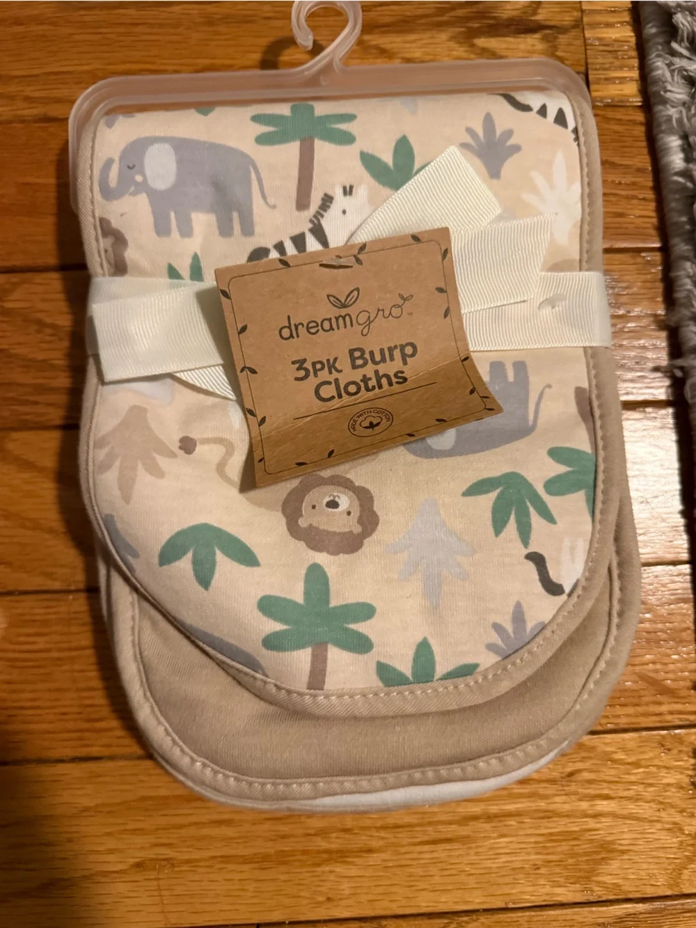 3-Pack Baby Burp Cloths - Beige with Green and Gray Animal Print
